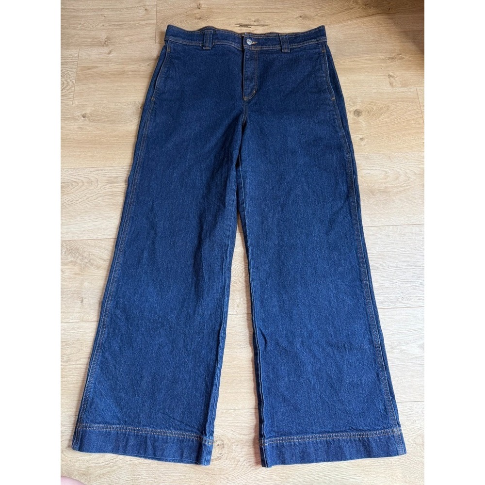 EUC Womens LOFT The Wide Leg dark wash stretch jeans high rise size 31 / 12